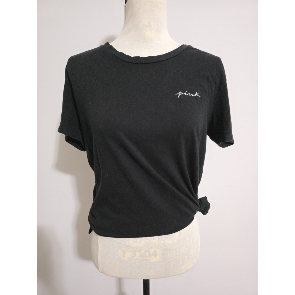 Victoria's Secret PINK Black Rhinestone Graphic T-Shirt Women Small Short Sleeve